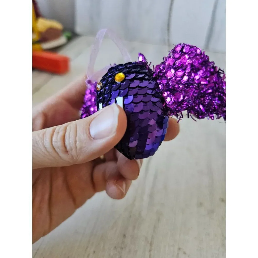 Pier 1 sequined bat ornament purple glitter‎ Xmas vintage tree unique